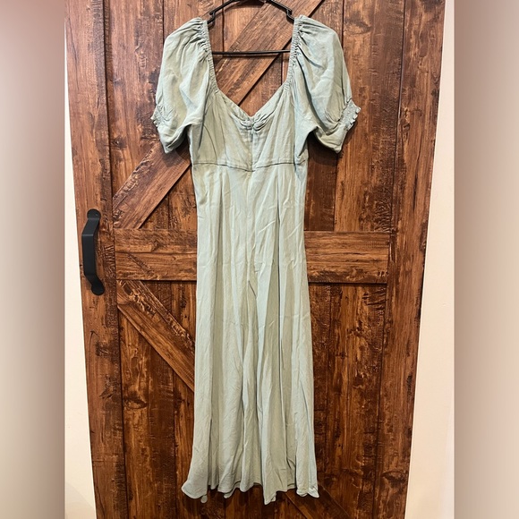 Madewell Womens sweet heart puff-sleeve green‎ midi dress size small EUC - Picture 5 of 6